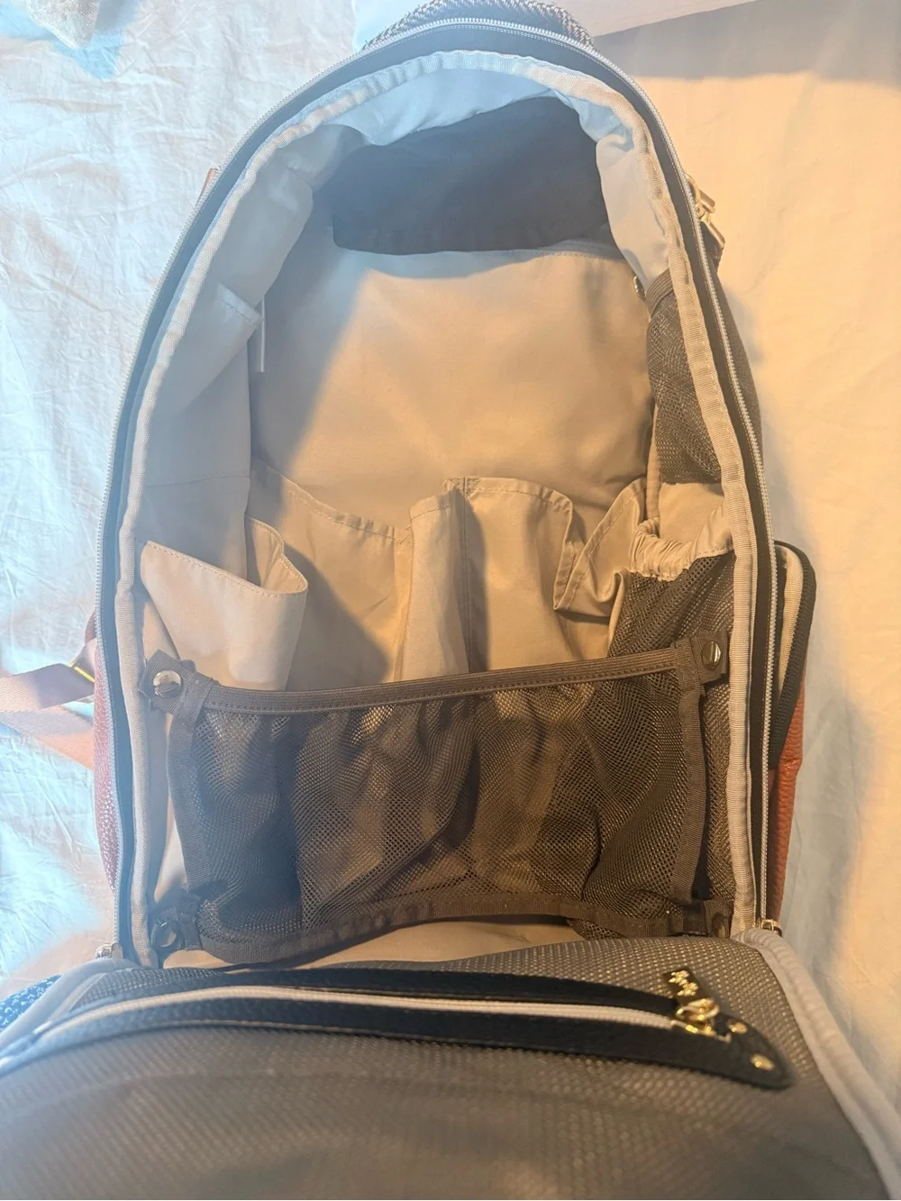 Itzy Ritzy Herringbone Backpack with Brown & White Accents